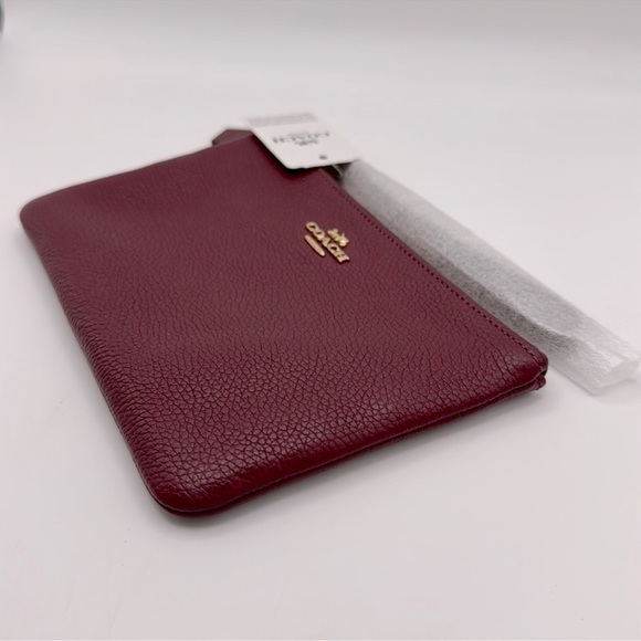 Coach Women's Polished Pebble Leather Small Zip-Top Wristlet Deep Berry NWT - Picture 5 of 9